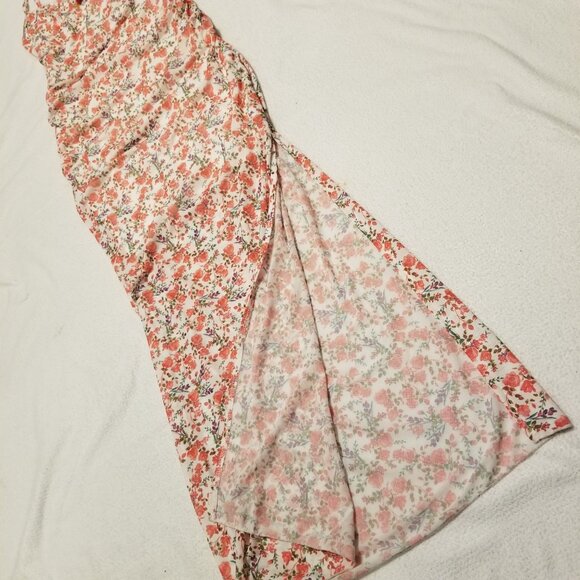 NWT Pink Floral Bodycon Maxi Long Dress Rosette Rose w/ Side Slit Medium Ruched - Picture 10 of 15